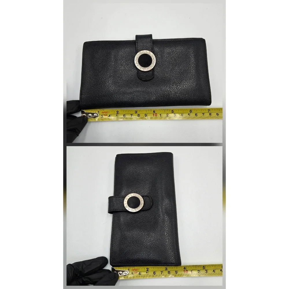 Bvlgari Black Pebbled Leather Long Continental Wallet Red Interior Logo Ring